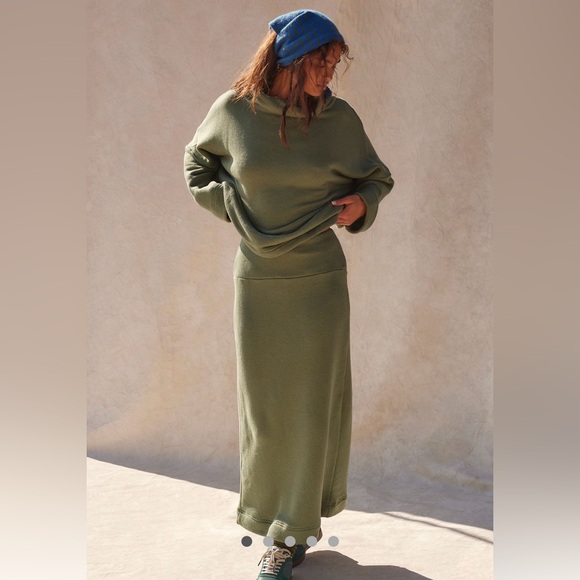 Free People Other - Free People Olive Green Cozy Knit Maxi Skirt and Sweatshirt Set